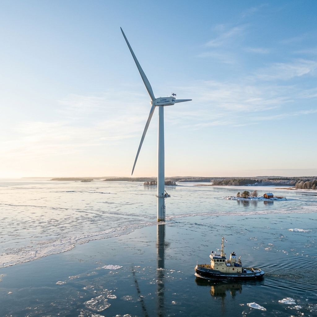 Kuvituskuva: merituulivoimala saaristossa